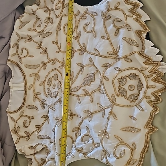 Vintage White Ivory Gold Beaded Short Sleeve Blouse Top Shirt Sz. L - Picture 9 of 10